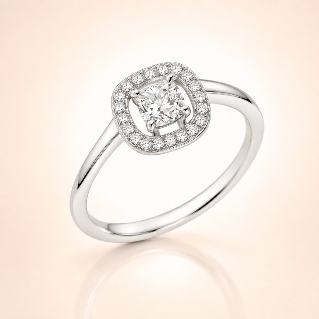 Bague Halo Coussin