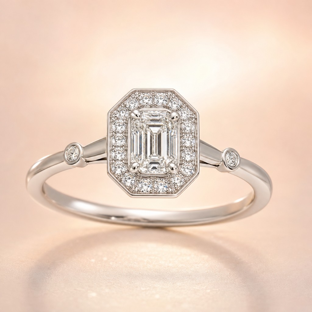 Bague Halo Émeraude